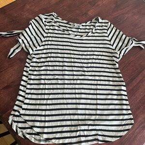 Green Envelope Black and White Striped Tee